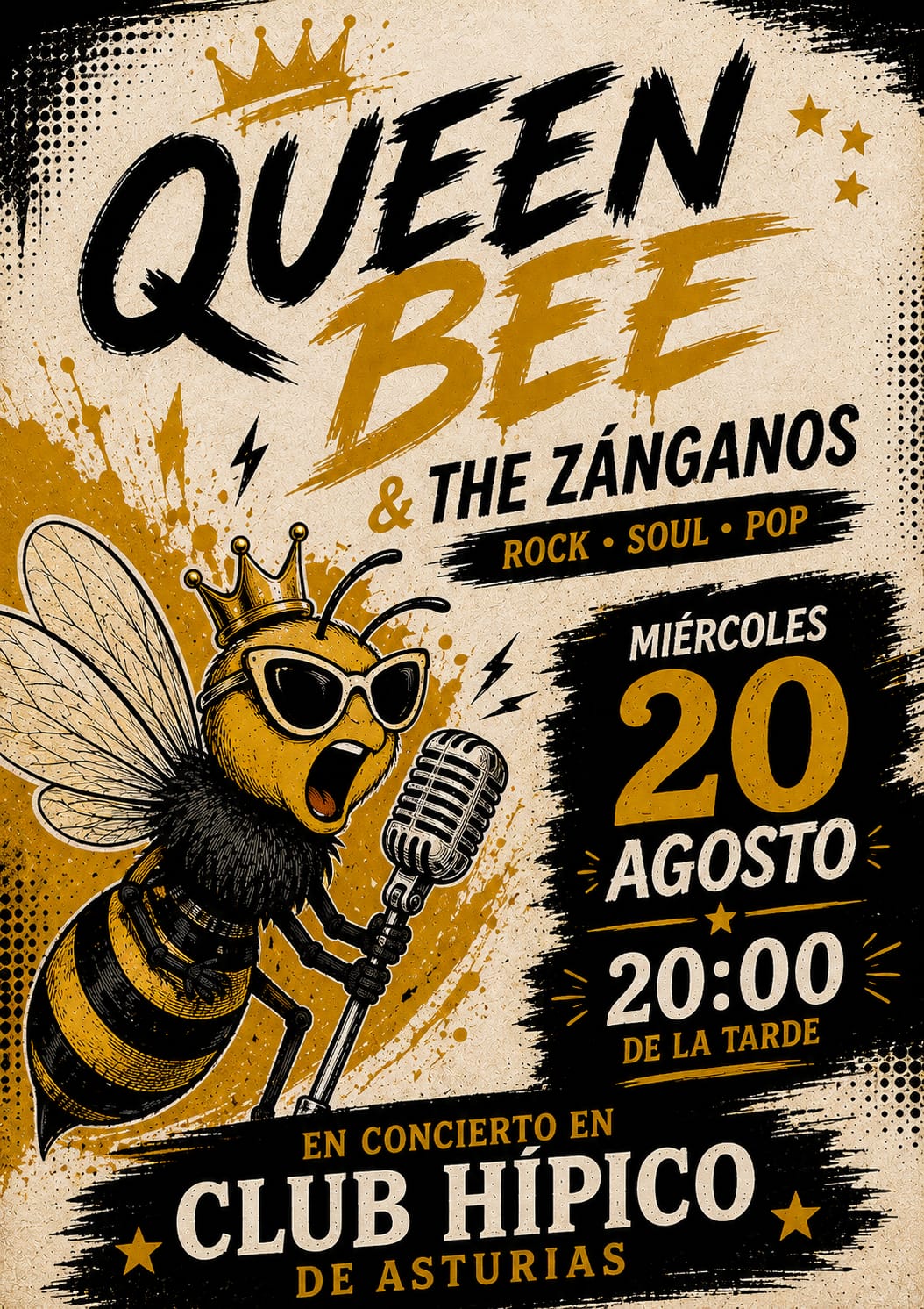 Cartel del concierto de Queen Bee & The Zánganos en Club Hípico Astur (CHAS)